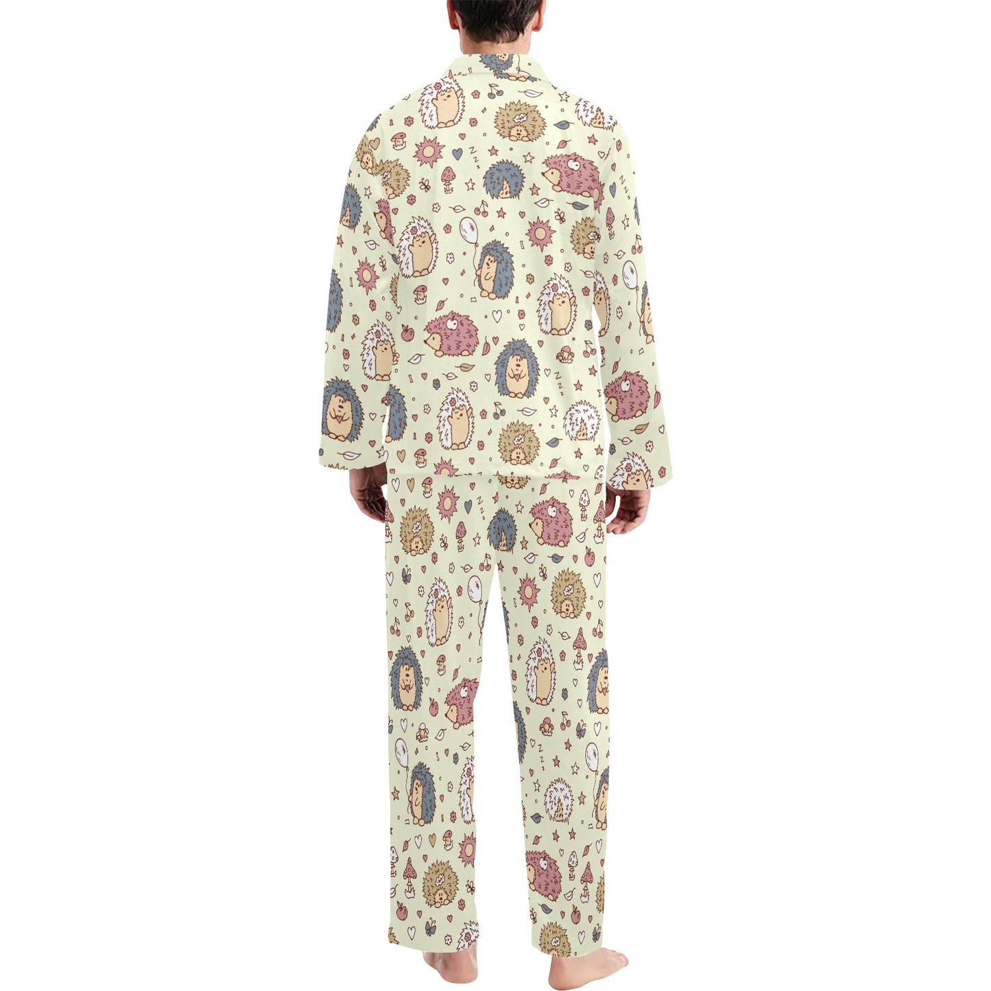 Hedgehog Cute Pattern Print Design 01 Men's Long Pajama Set