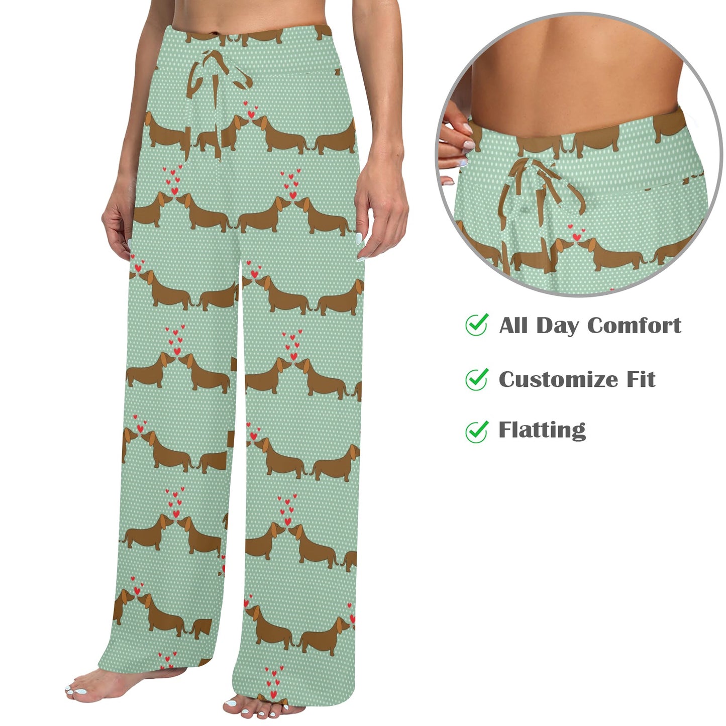 Dachshund Pattern Print Design 02 Women's Wide Leg Lounge Pants