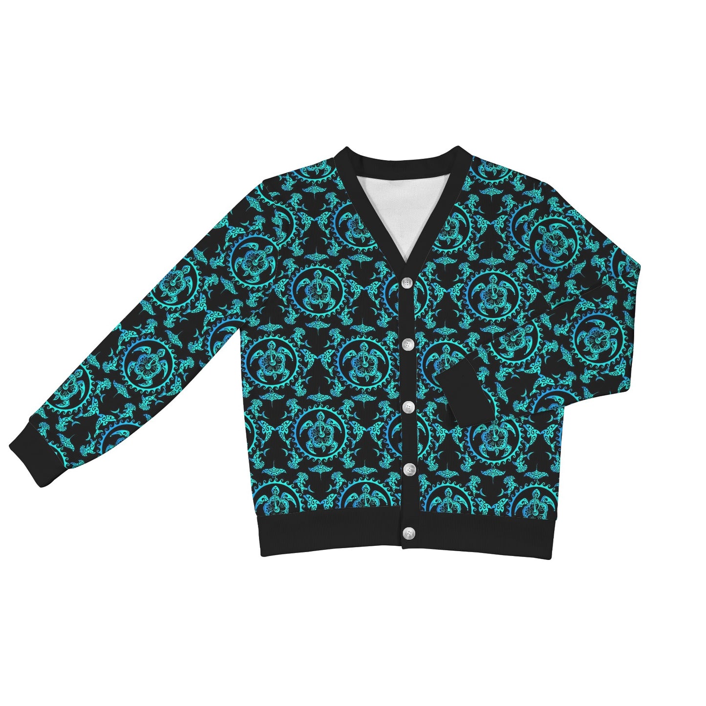 turquoise Tribal Sea Turtle Hawaiian Women's Cardigan