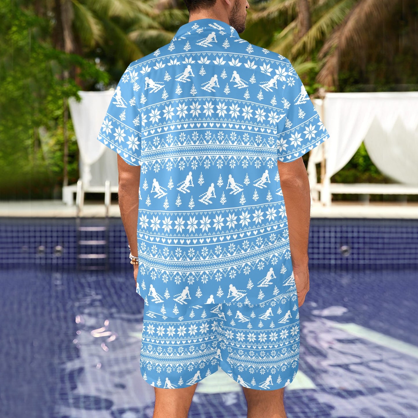 Ski Knit Pattern Print Design LKS302 Men's Beach Shirt and Shorts Set