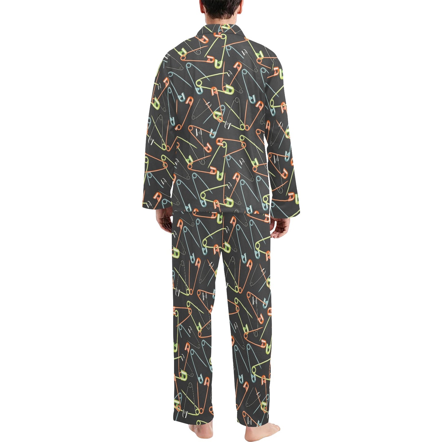 Safety Pin Print Design LKS301 Men's Long Pajama Set