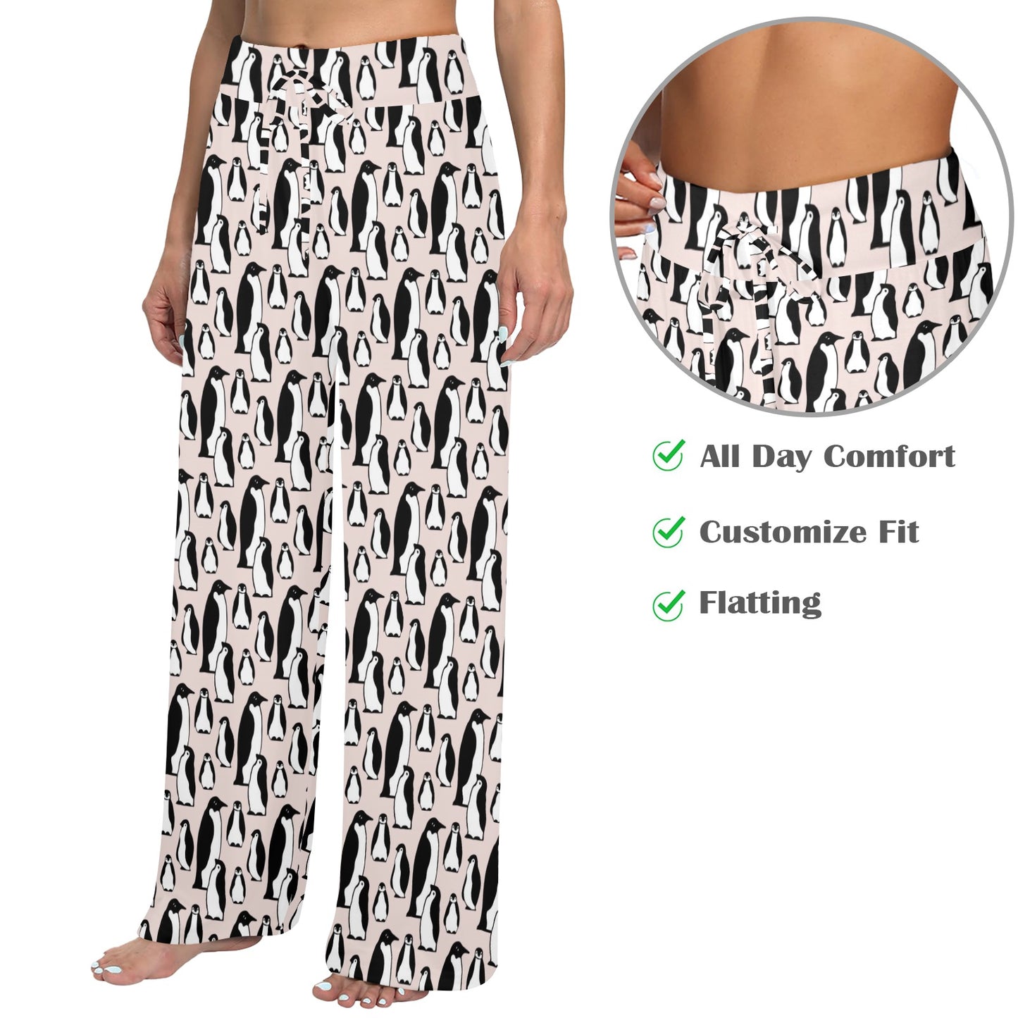 Penguin Themed Women's Wide Leg Lounge Pants