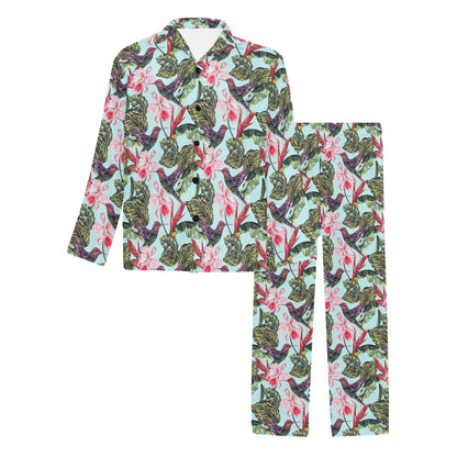 Hummingbird Cute Themed Print Men's Long Pajama Set