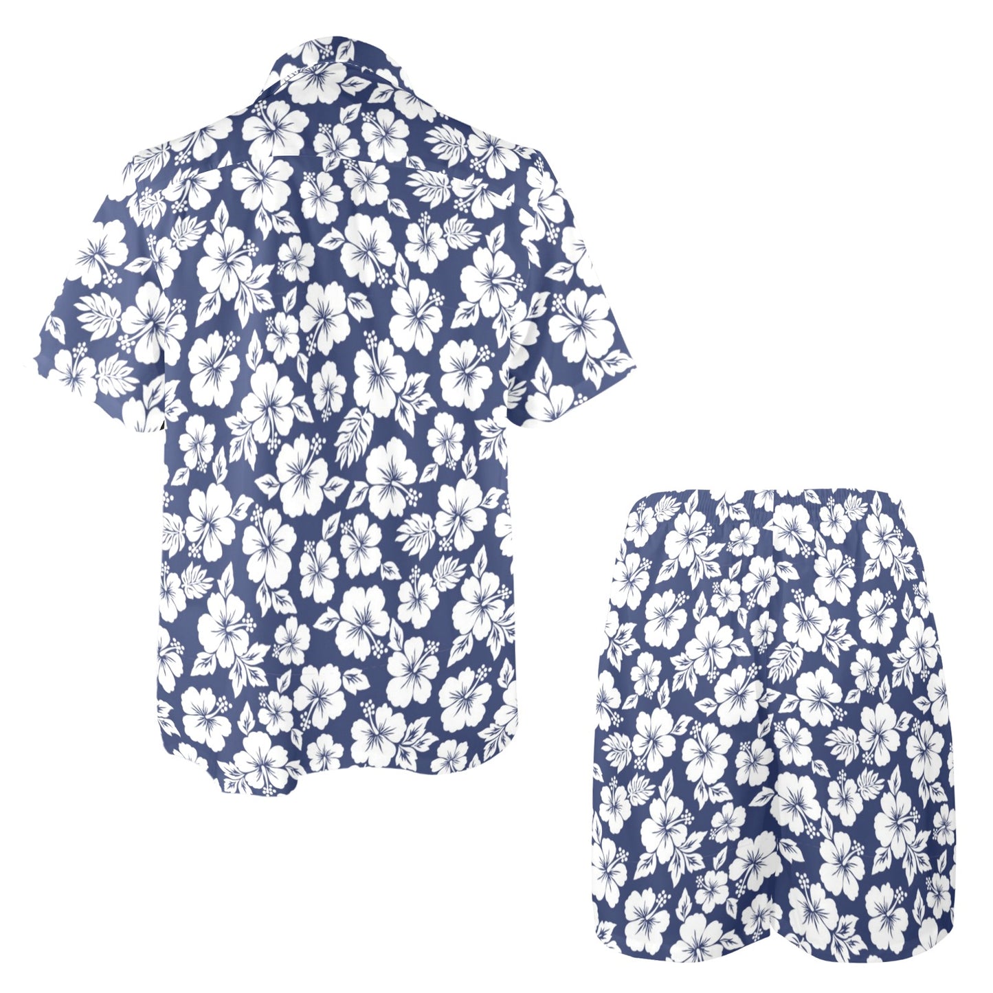 Hibiscus Blue Hawaiian Flower Style Men's Beach Shirt and Shorts Set