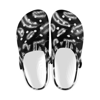Feather Black White Design Print Unisex Clogs Shoes