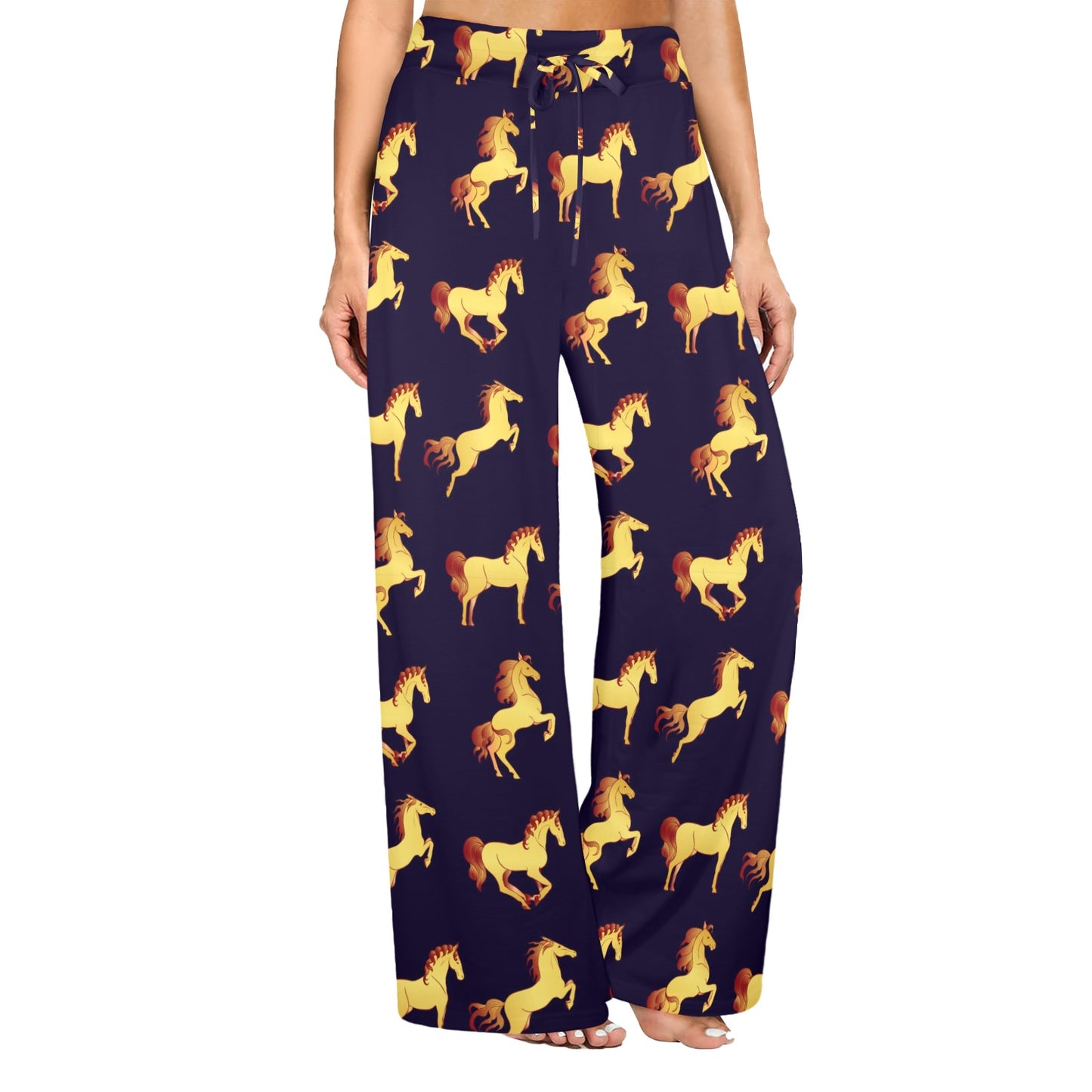 Gold Horse Pattern Women's Wide Leg Lounge Pants
