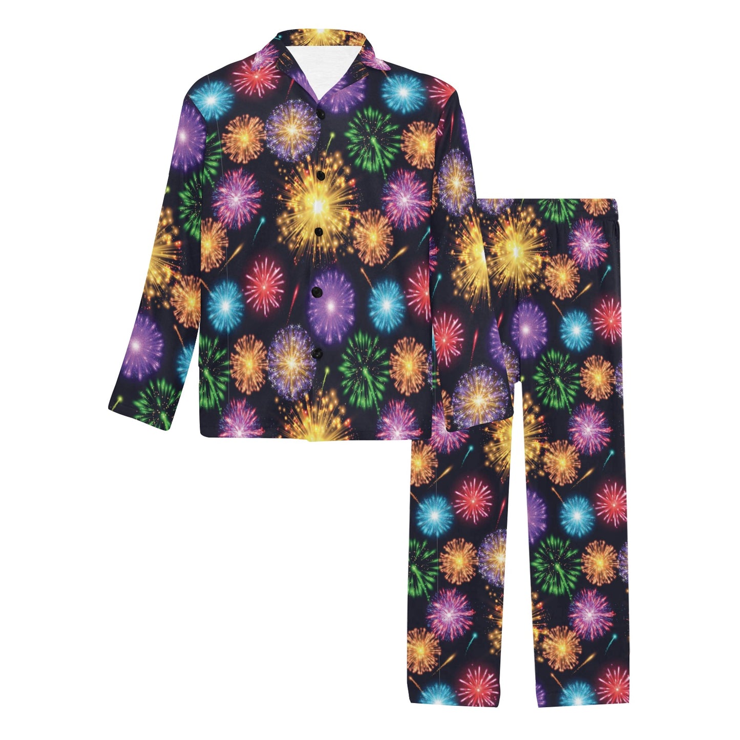 Firework Print Design LKS305 Men's Long Pajama Set