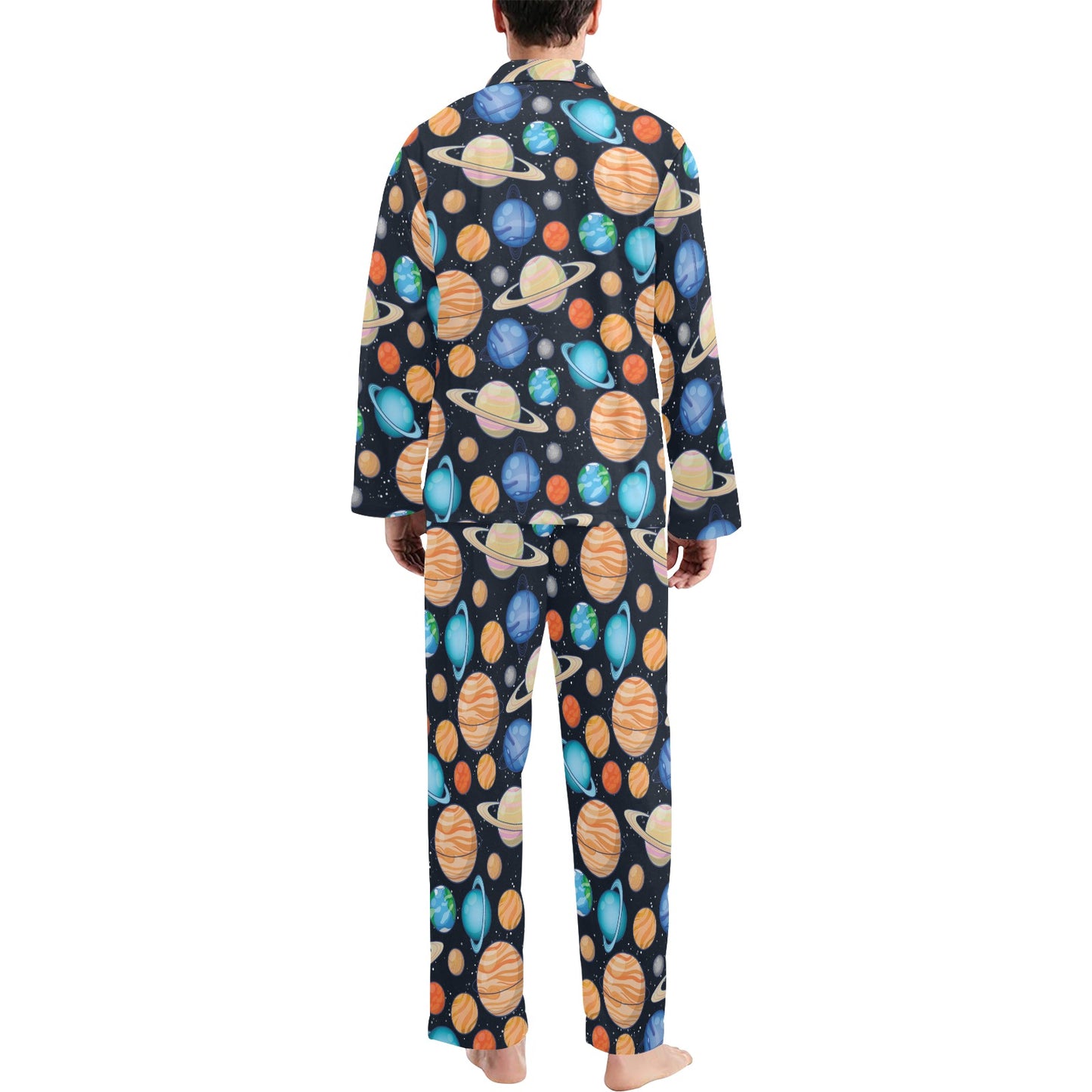 Planet Colorful Print Design LKS301 Men's Long Pajama Set
