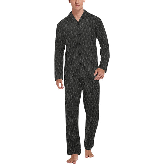 Snake Skin Black Print Men's Long Pajama Set