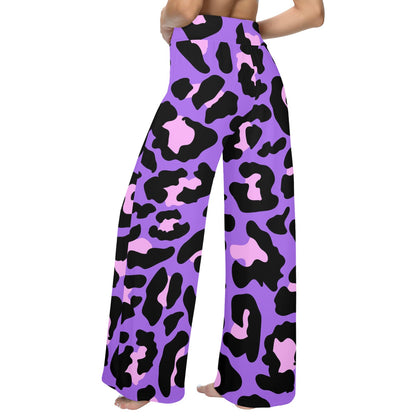 Cheetah Purple Neon Print Pattern Women's Wide Leg Lounge Pants