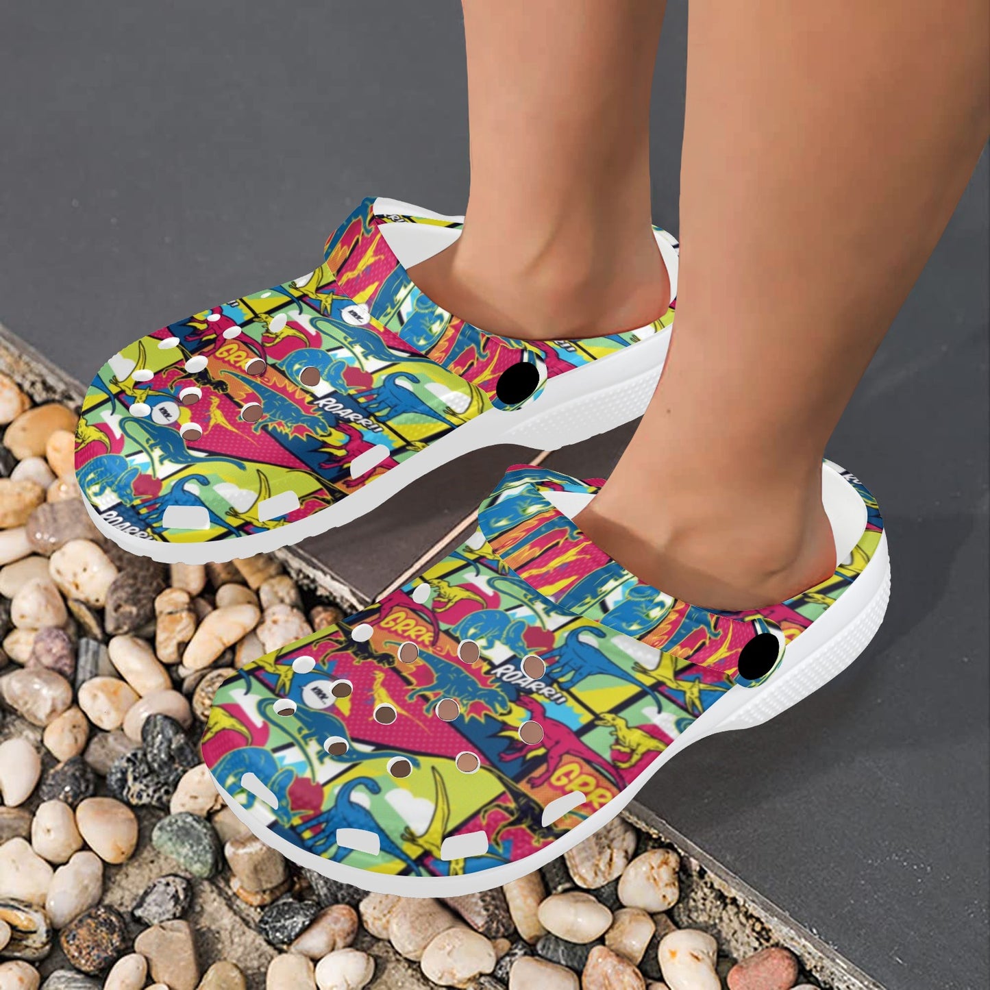 Dinosaur Comic Pop Art Style Unisex Clogs Shoes