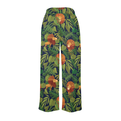 Lion Jungle Pattern Print Design 05 Women's Wide Leg Lounge Pants