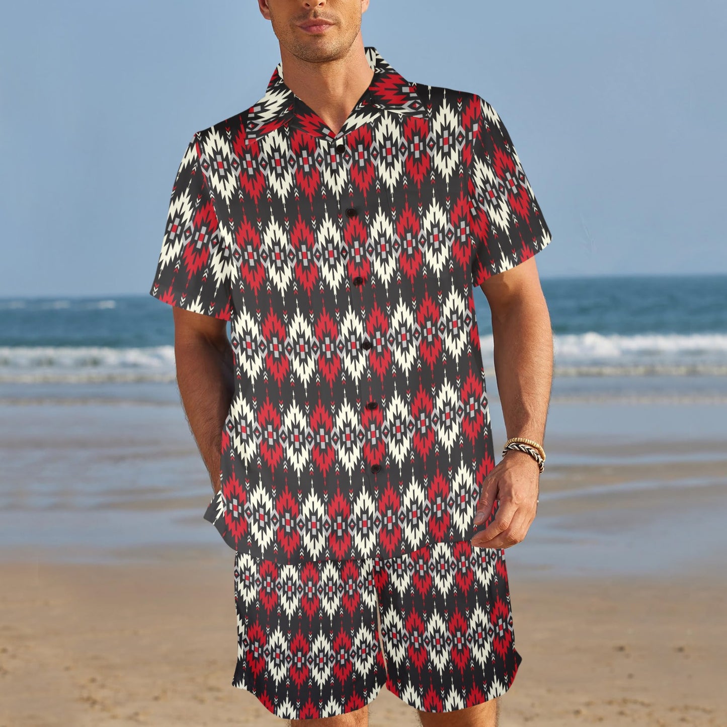 Southwestern Pattern Men's Beach Shirt and Shorts Set