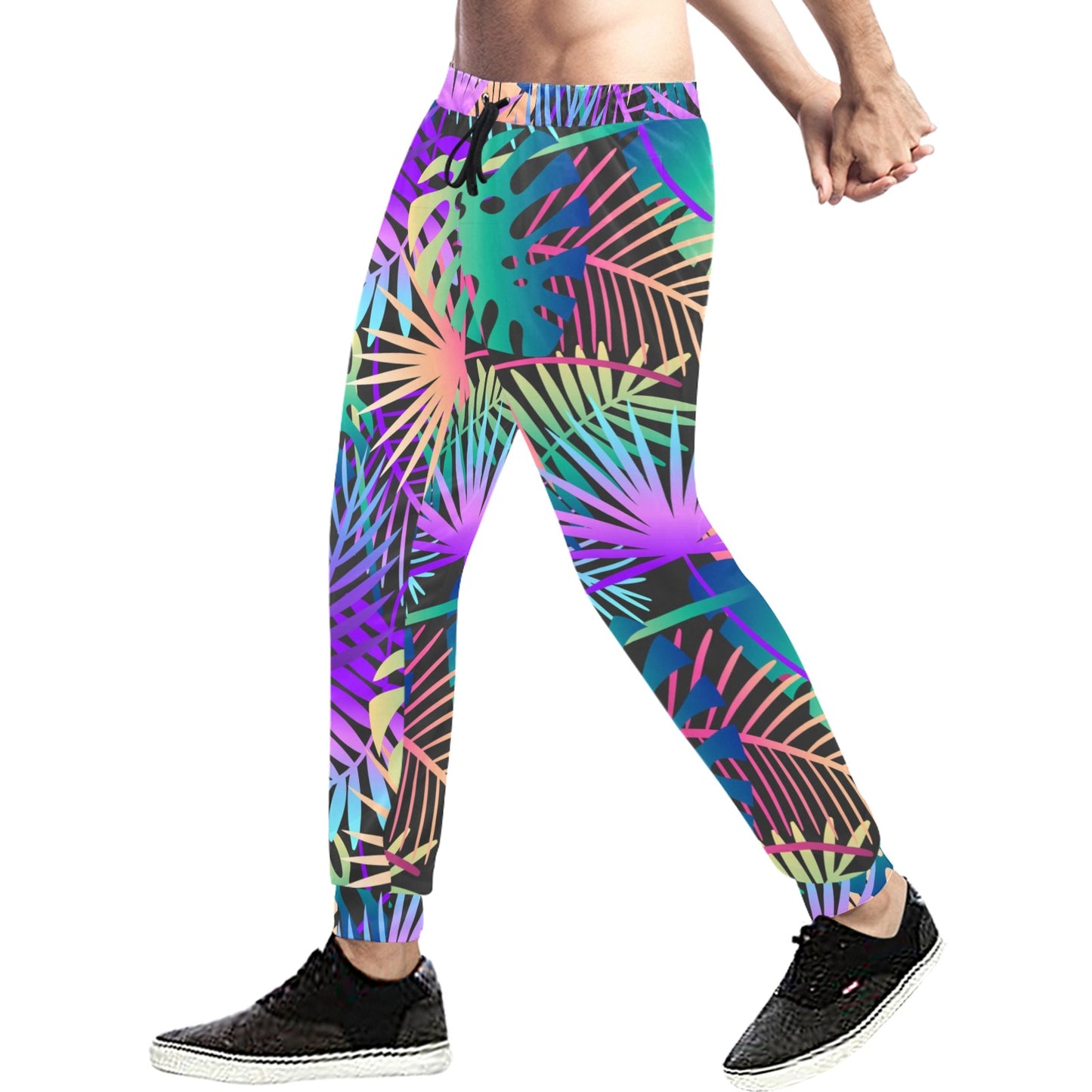 Neon Flower Tropical Palm Leaves Men's Sweatpants