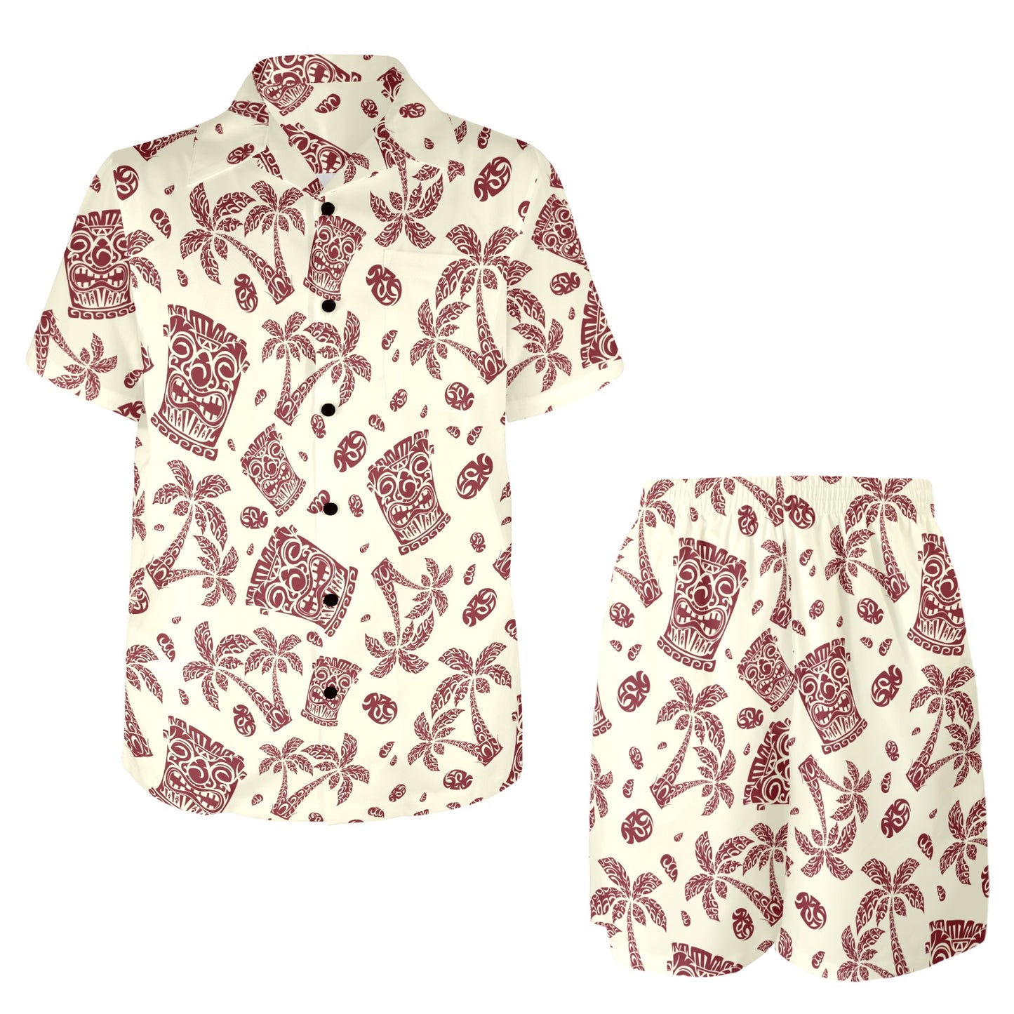 Tiki Tribal Mask Palm Tree Men's Beach Shirt and Shorts Set