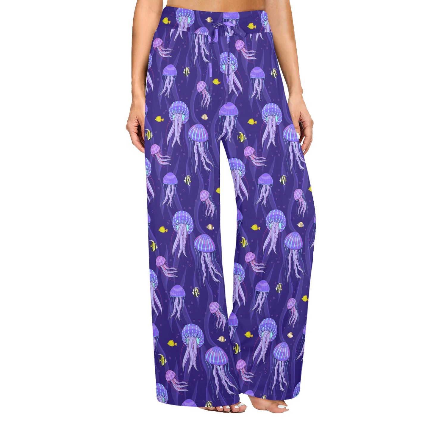 Jellyfish Style Print Women's Wide Leg Lounge Pants