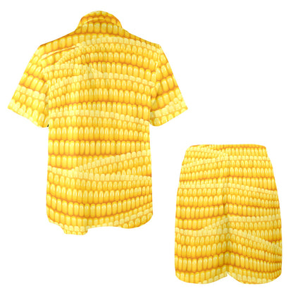 Agricultural Corn cob Pattern Men's Beach Shirt and Shorts Set