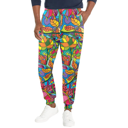 Psychedelic Trippy Flower Print Men's Casual Track Pants