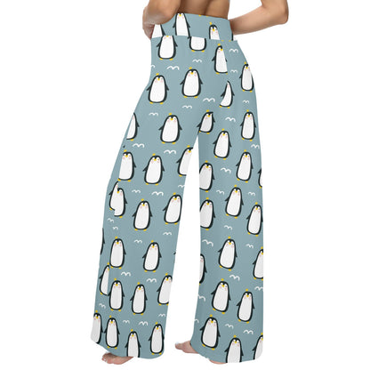 Penguin Pattern Print Design A02 Women's Wide Leg Lounge Pants