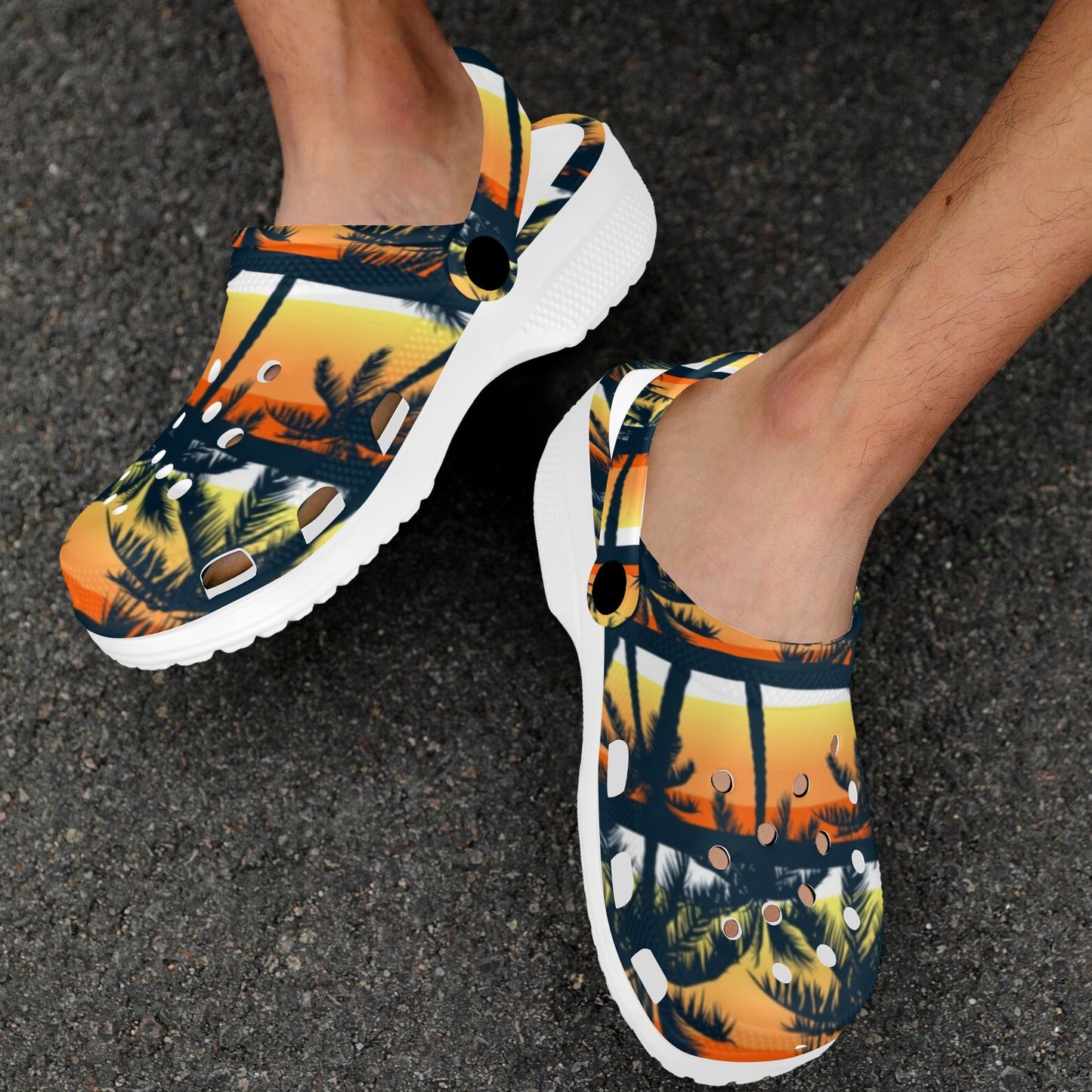 Palm Tree Sunset Design Print Unisex Clogs Shoes