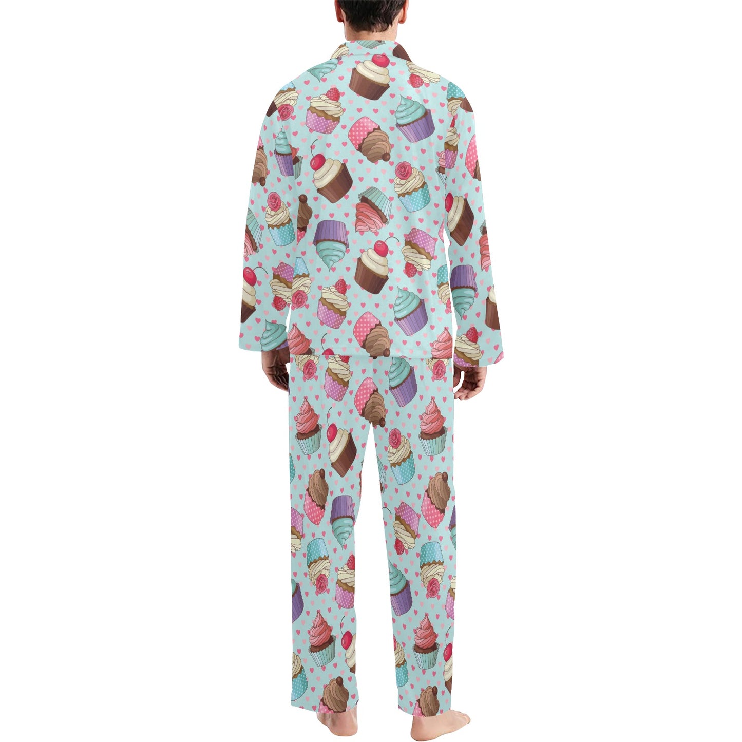 Cupcakes Fancy Heart Print Pattern Men's Long Pajama Set
