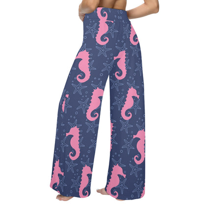 SeaHorse Pink Pattern Print Design 02 Women's Wide Leg Lounge Pants