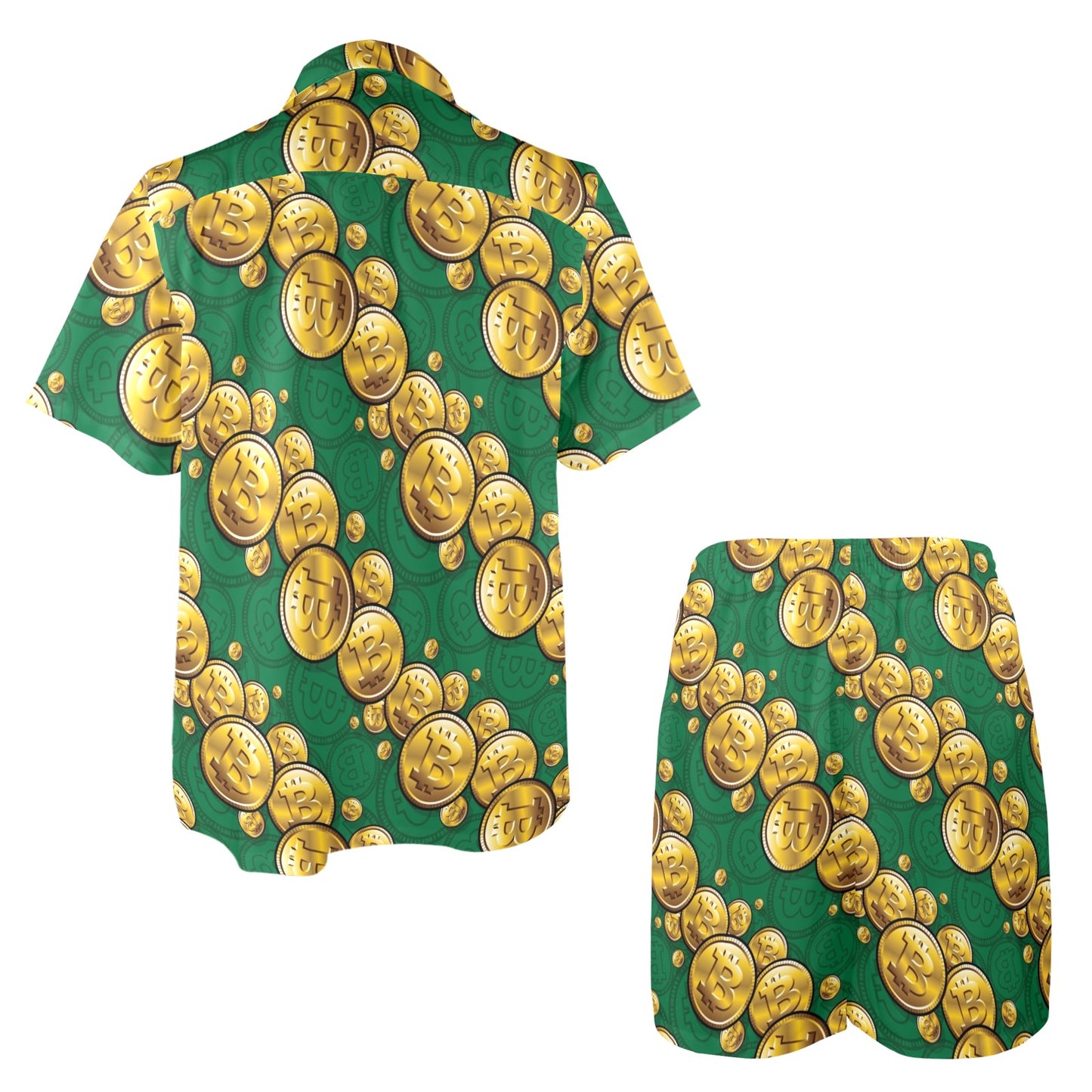 Bitcoin Pattern Print Design DO02 Men's Beach Shirt and Shorts Set