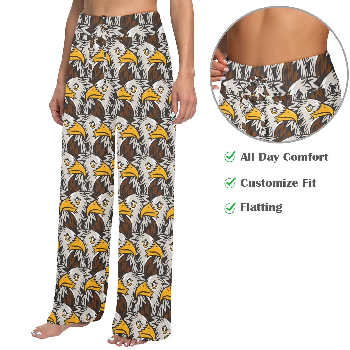 Eagles Head Pattern Women's Wide Leg Lounge Pants