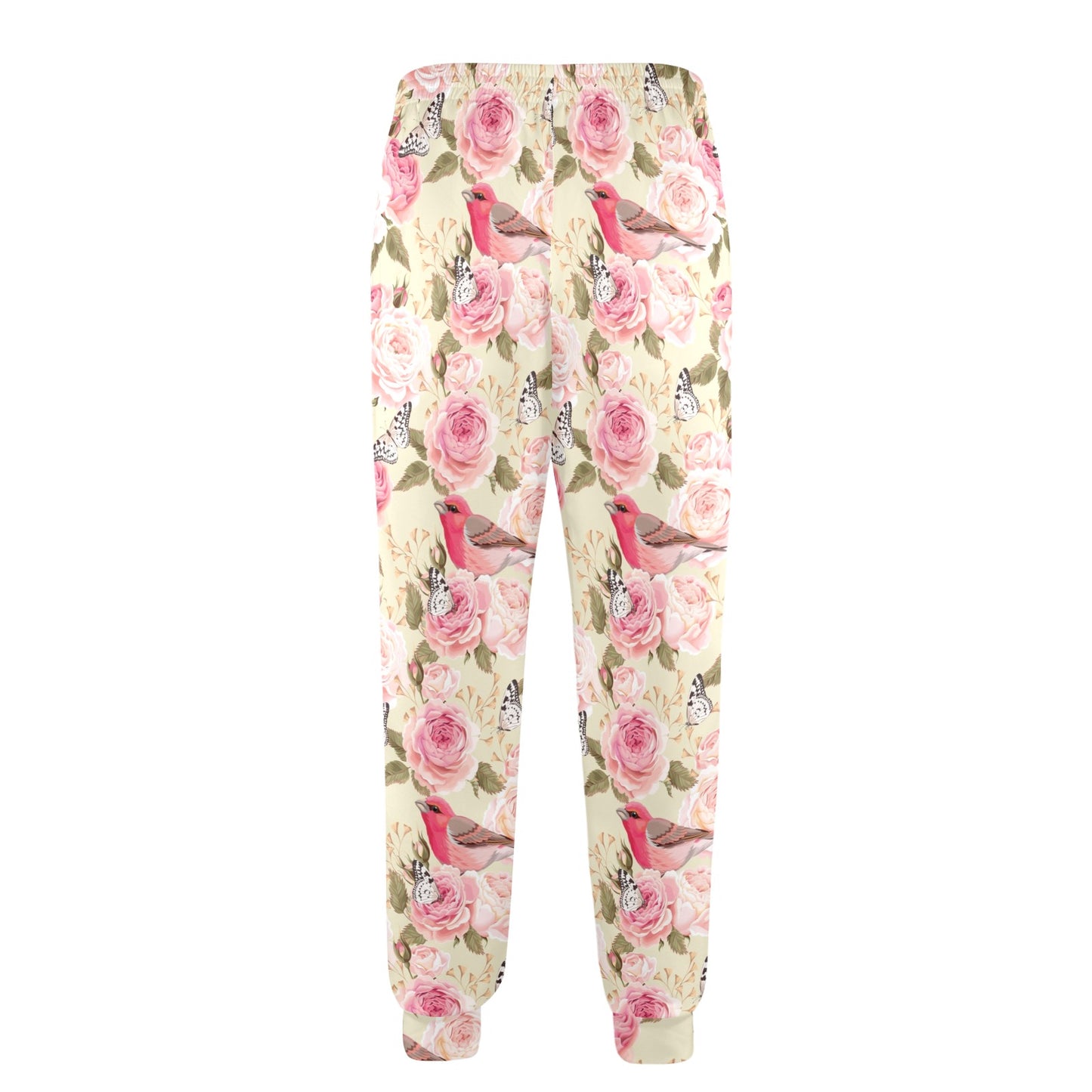 Bird Butterfly Pink Flower Print Pattern Men's Casual Track Pants