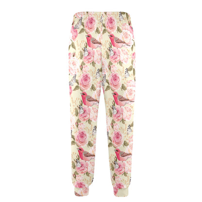 Bird Butterfly Pink Flower Print Pattern Men's Casual Track Pants