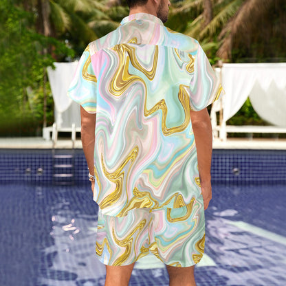 Gold Sweet Marble Men's Beach Shirt and Shorts Set