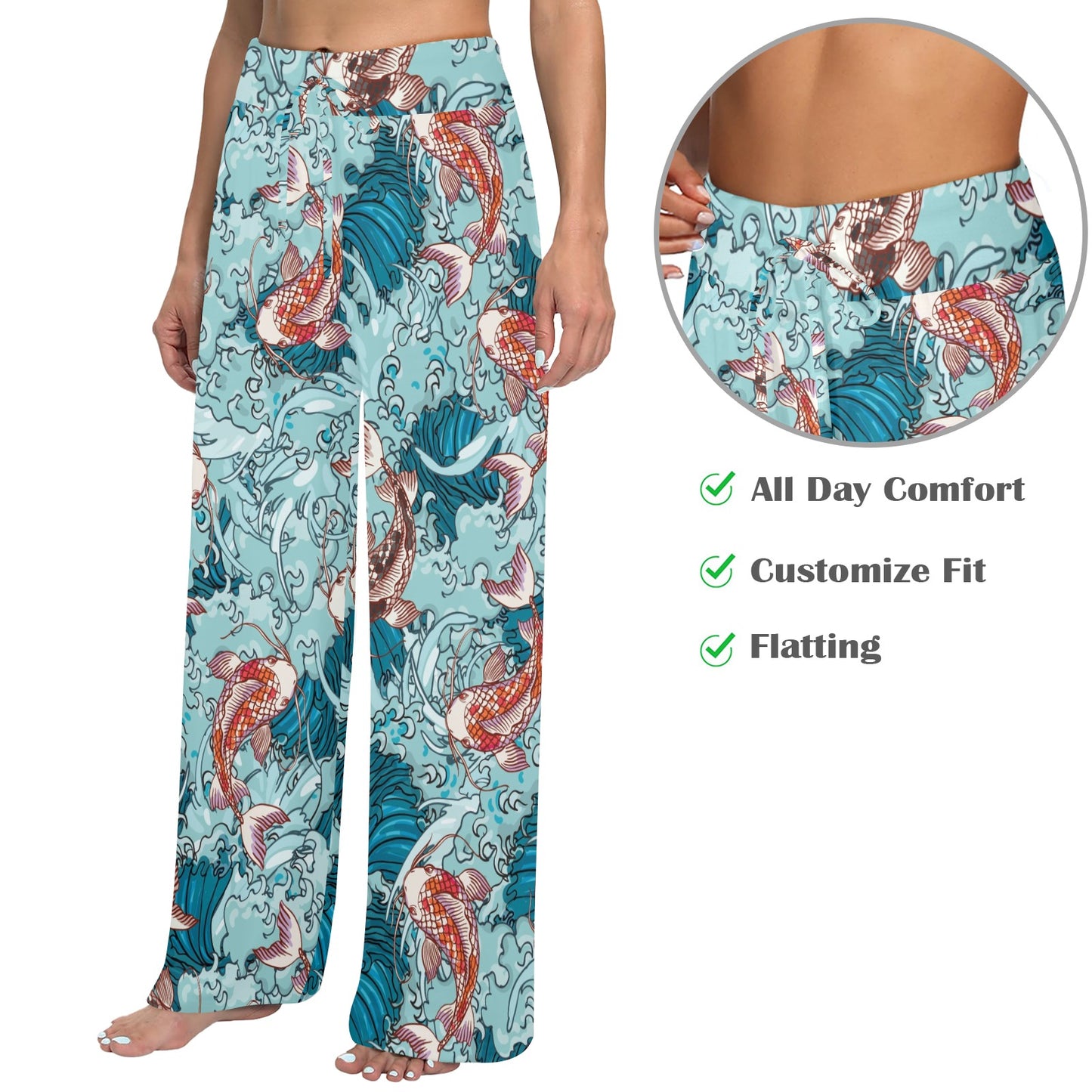 KOI Fish Pattern Print Design 05 Women's Wide Leg Lounge Pants