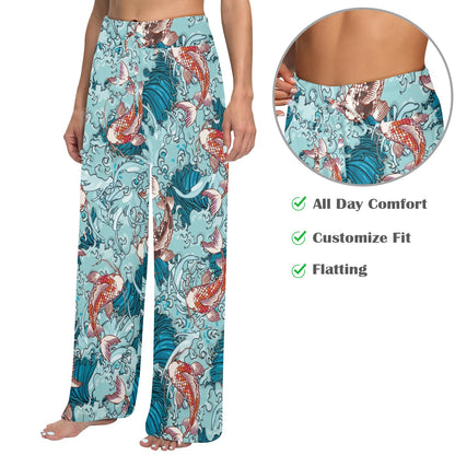 KOI Fish Pattern Print Design 05 Women's Wide Leg Lounge Pants