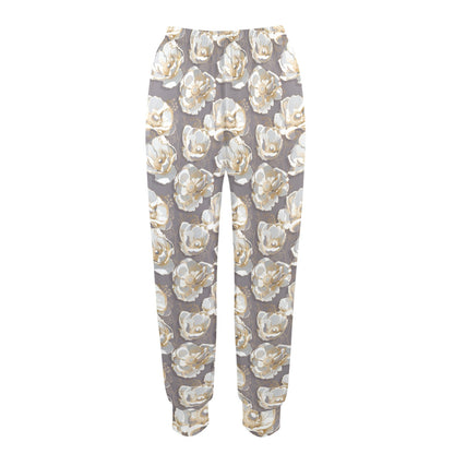 Elegant Grey Flower Print Women's Casual Track Pants