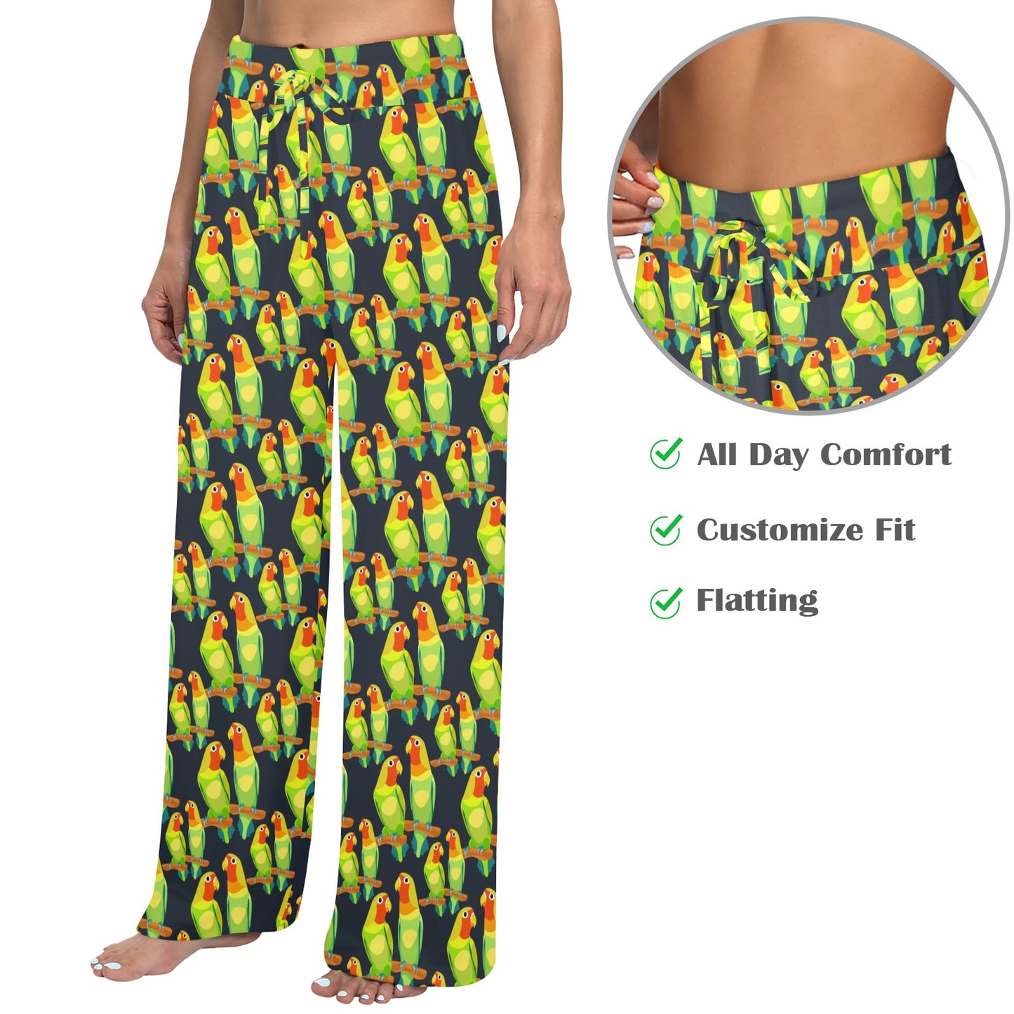 Lovebird Pattern Print Design 01 Women's Wide Leg Lounge Pants