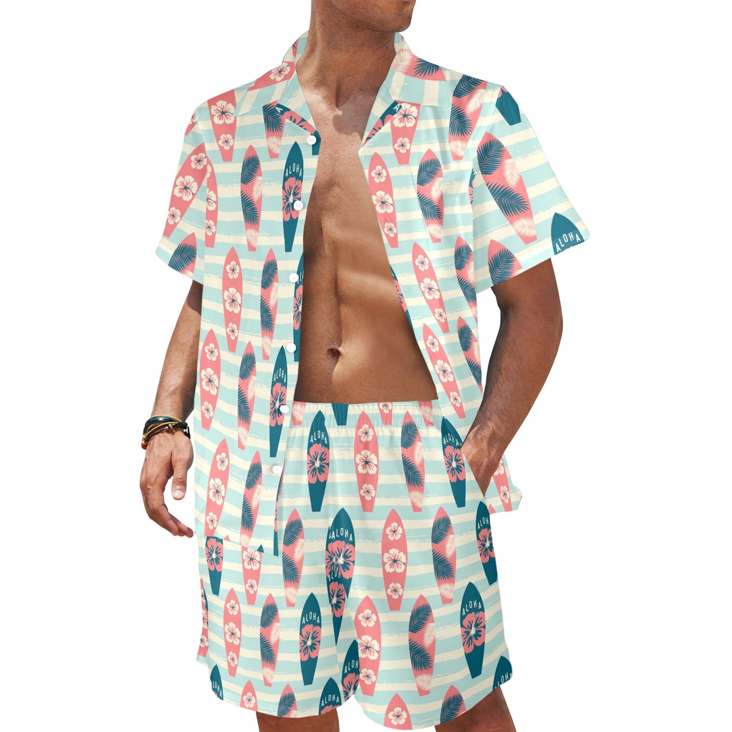 Aloha Hawaii Surfboard Pattern Print Design 02 Men's Beach Shirt and Shorts Set