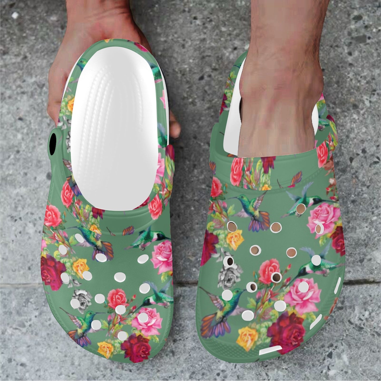 Hummingbird with Rose Themed Print Unisex Clogs Shoes