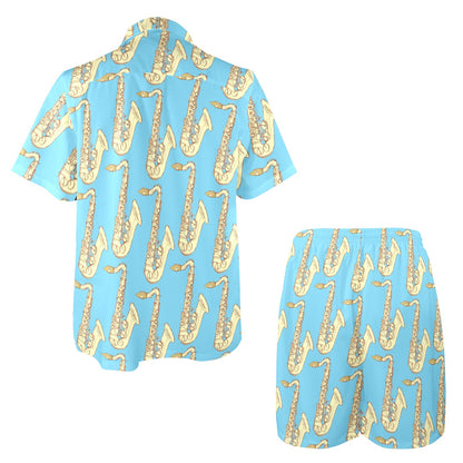 Saxophone Pattern Print Design 03 Men's Beach Shirt and Shorts Set