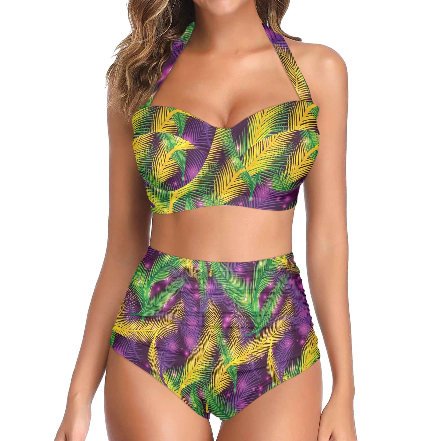 Mardi Gras Pattern Print Design 09 Halter Neck Bikini Swimsuit