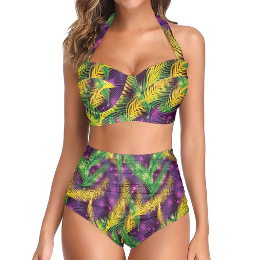 Mardi Gras Pattern Print Design 09 Halter Neck Bikini Swimsuit