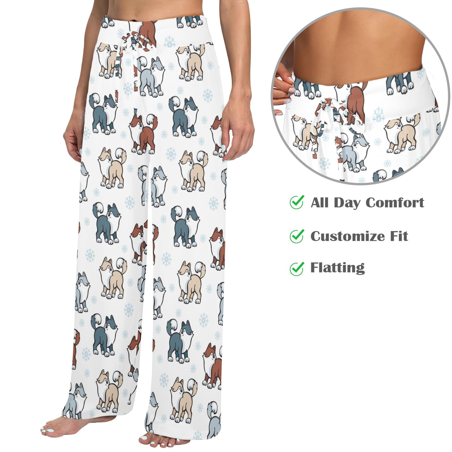 Alaskan Malamute Pattern Print Design 02 Women's Wide Leg Lounge Pants