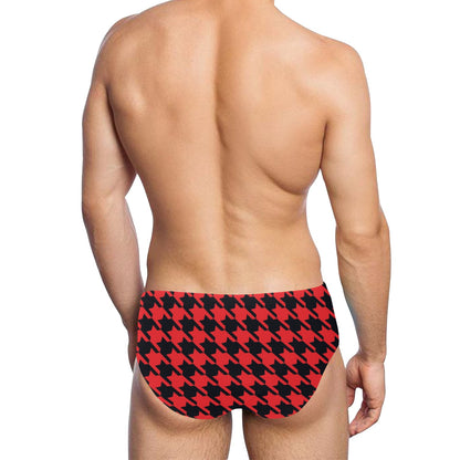 Houndstooth Red Pattern Print Design 03 Men's Swimming Briefs