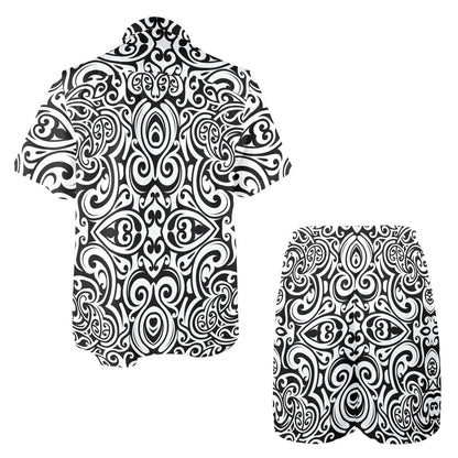 Polynesian Tattoo Pattern Men's Beach Shirt and Shorts Set