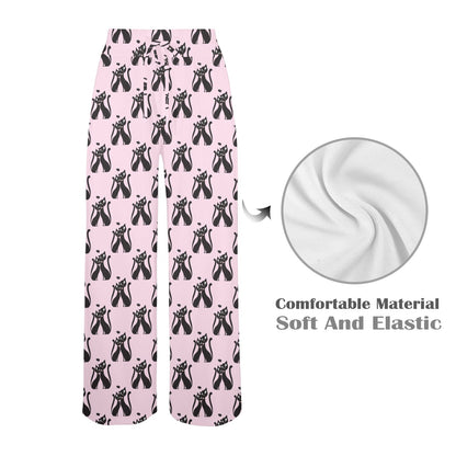 Black Cat Pattern Print Design 01 Women's Wide Leg Lounge Pants