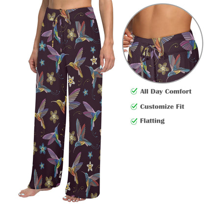 Hummingbird Pattern Print Design 04 Women's Wide Leg Lounge Pants