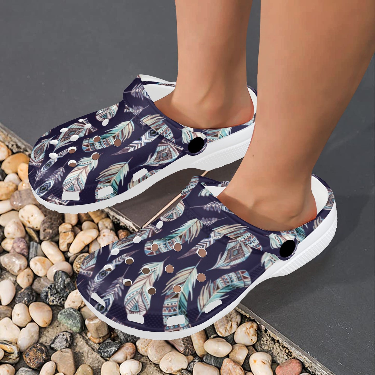 Feather Vintage Boho Design Print Unisex Clogs Shoes