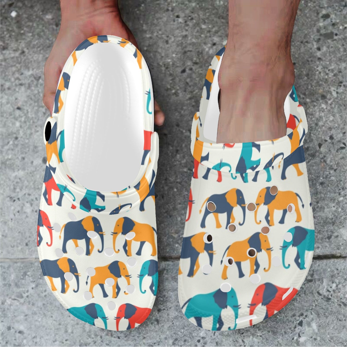 Elephant Colorful Print Pattern Unisex Clogs Shoes