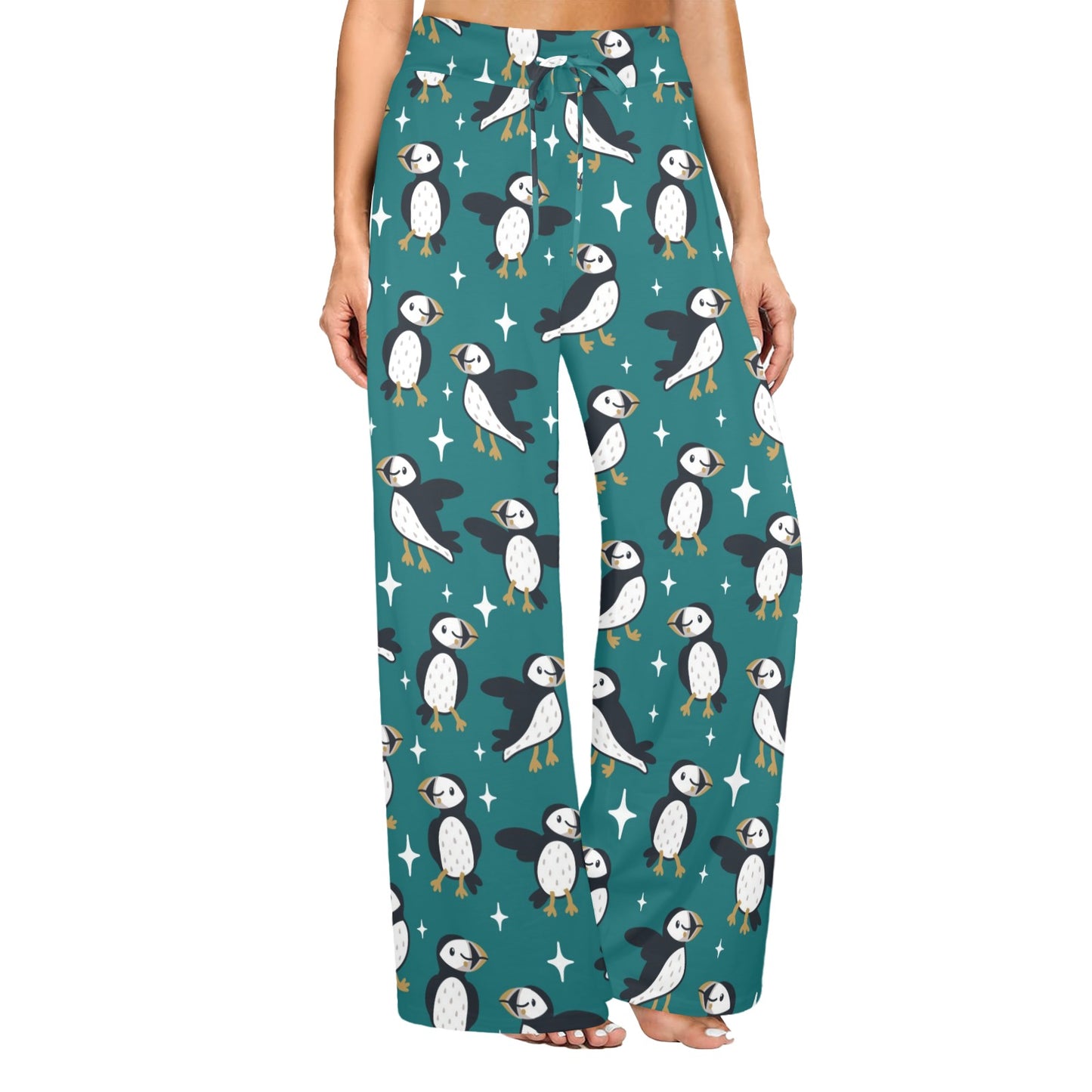 Puffin Pattern Print Design A05 Women's Wide Leg Lounge Pants