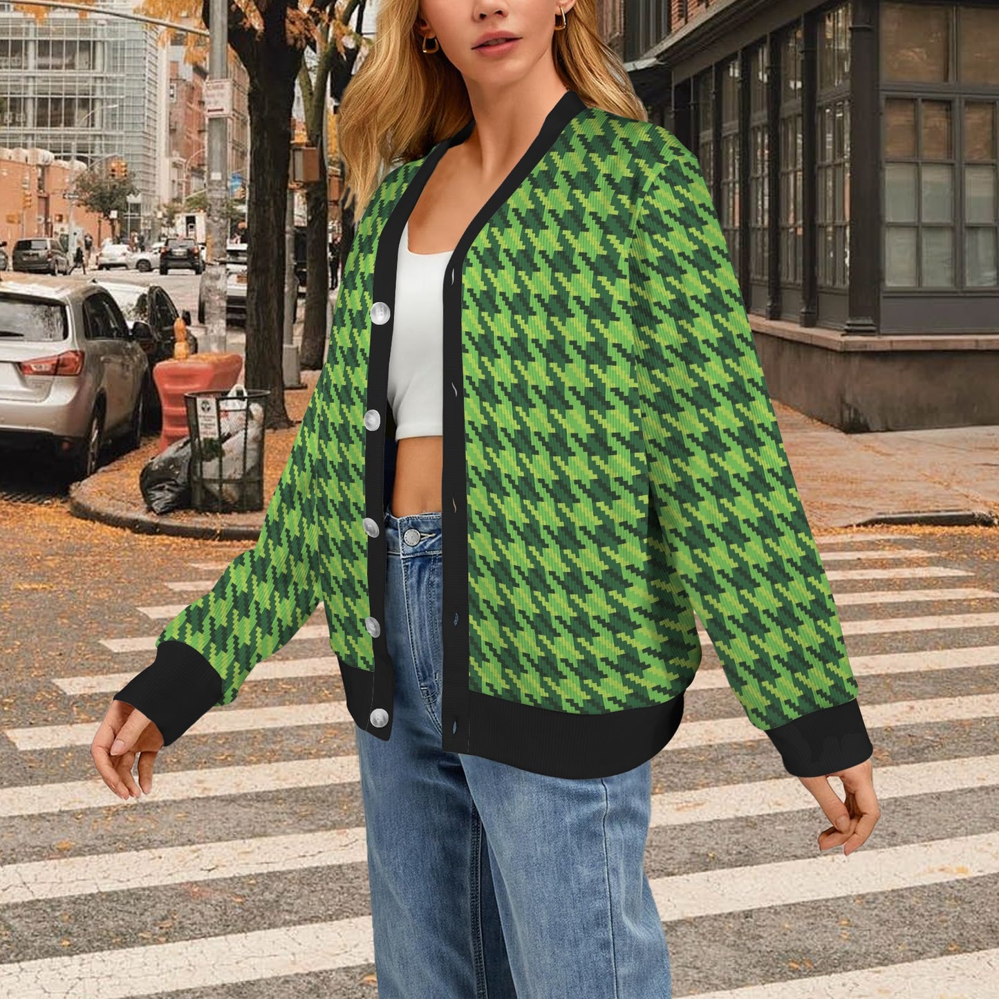 St Patricks Day Houndstooth Pattern Print LKS301 Women's Cardigan