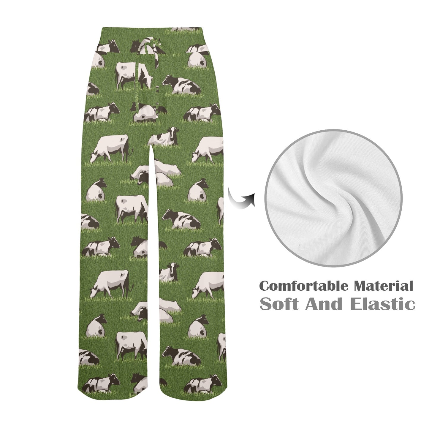 Cow on Grass Print Pattern Women's Wide Leg Lounge Pants